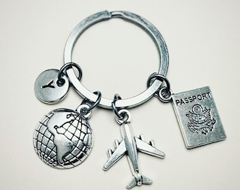 Travel keychain, Traveler key chain, Holiday keyring, Flight attendant keychain, Cabin Crew keyfob, Air plane and Passport, live your dream