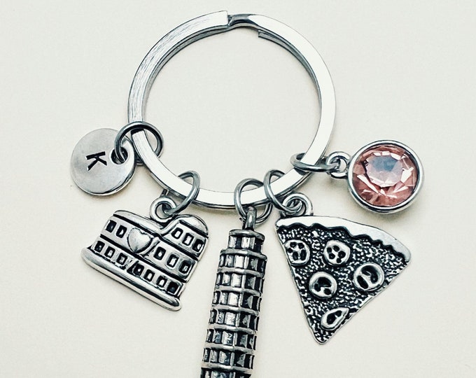 Italy gifts , Italy jewelry, Italy keychain, Italy Keyring, Gift for Italian, Italian gifts, Pizza, Rome, Colosseum, Tower of Pisa, Roman