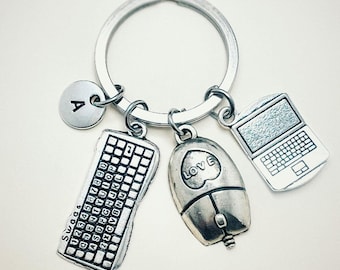 Personalized Gamer Keychain Gamer Gift Gamer Charm Computer Gift Computer Keychain Personalized Birthstone & Initial Name Gift