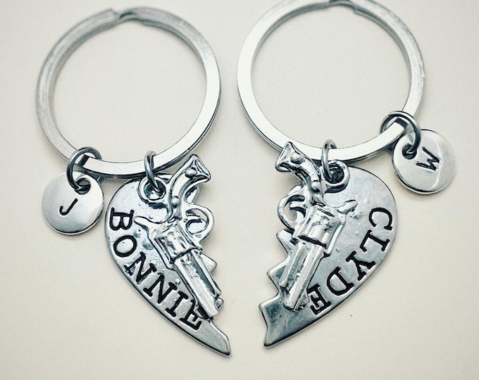 Couple Keychain Bonnie & Clyde Initial Letters, Love Couple Gift, Valentine's Day
