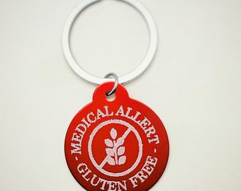 Customizable Celiac emergency medical keyring, Medical alarm keyring, Gluten Free, Medical information