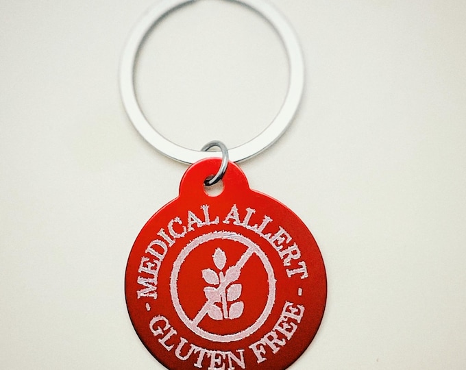 Customizable Celiac emergency medical keyring, Medical alarm keyring, Gluten Free, Medical information