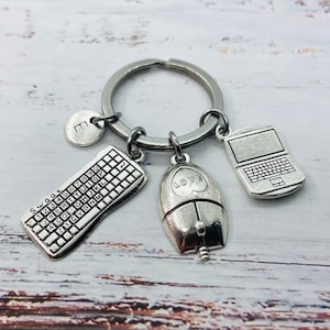 Personalized Gamer Keychain Gamer Gift Gamer Charm Computer Gift Computer Keychain Personalized Birthstone & Initial Name Gift