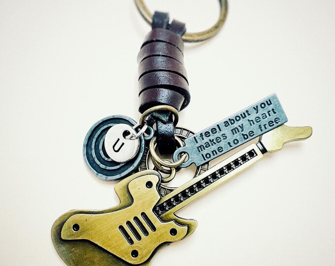 Musician leather keychain, guitar keychain, gift for musician, band gift, guitar gift,