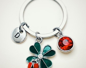 Lucky four-leaf clover keyring, four-leaf clover keyring, ladybug keyring, ladybug, personalized gift, luck gift, four-leaf flower,