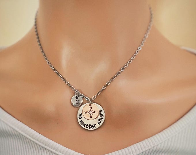 Friendship Necklace with Initials, BFF initial Gift, No Matter where Necklace, Going Away Gift, Set of two Friendship Necklace, 2 BFF Gift