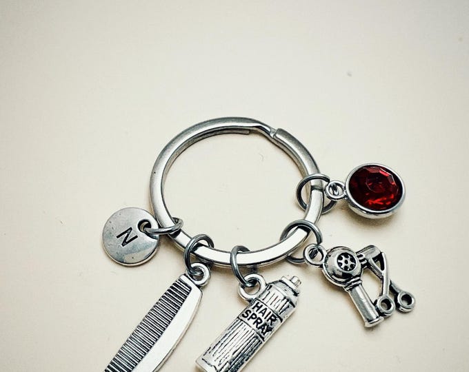 hairdresser keychain, hairdresser keychain, stylist keychain, hairdresser gift birthday gift, hairspray, hair dryer, comb