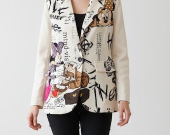 Minnie Mouse character print jacket, made in Italy, patterned blazer, gift for her, women's jacket, gifts for girls