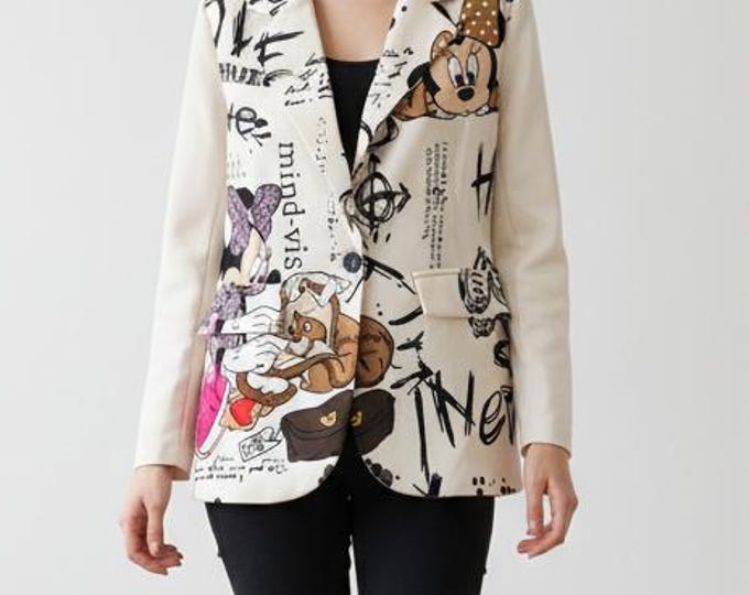 Minnie Mouse character print jacket, made in Italy, patterned blazer, gift for her, women's jacket, gifts for girls