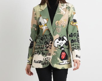 Snoopy print jacket, character print, made in Italy, gift for her, women's jacket, gifts for girls, military jacket
