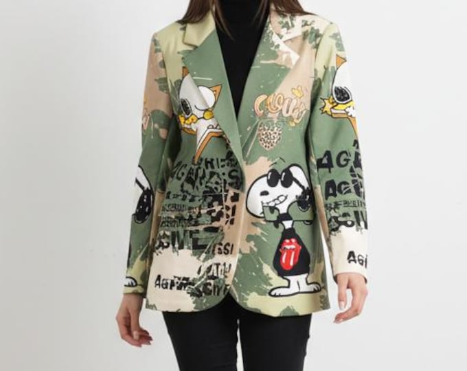 Snoopy print jacket, character print, made in Italy, gift for her, women's jacket, gifts for girls, military jacket