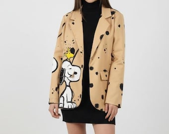 Snoopy character print jacket, made in Italy, peanuts jacket, gift for her, women's jacket, gifts for girls