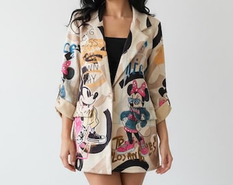 Minnie and Mickey Mouse print jacket, Los Angeles print, made in Italy, gift for her, women's jacket, gifts for girls, Minnie Zaira jacket