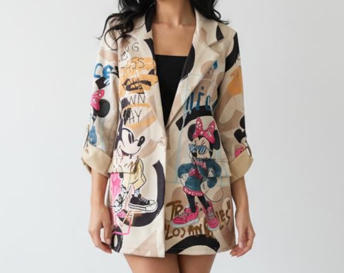 Minnie and Mickey Mouse print jacket, Los Angeles print, made in Italy, gift for her, women's jacket, gifts for girls, Minnie Zaira jacket