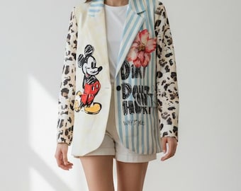 Mickey Mouse print jacket, Mickey Mouse jacket, made in Italy, cartoon jacket, girl's gift, women's jacket, gifts for friends