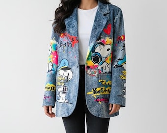 Snoopy print blazer jacket, Peanuts jacket, made in Italy, Snoopy music jacket, girl's gift, women's jacket, gifts for her