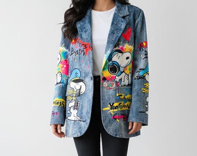 Snoopy print blazer jacket, Peanuts jacket, made in Italy, Snoopy music jacket, girl's gift, women's jacket, gifts for her