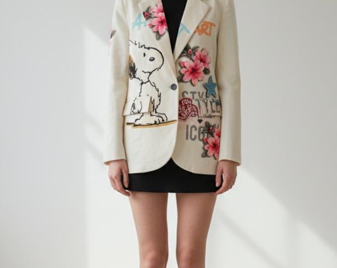 Snoopy character print jacket, flower jacket, made in Italy, peanuts jacket, girl's gift, women's jacket, gifts for friends