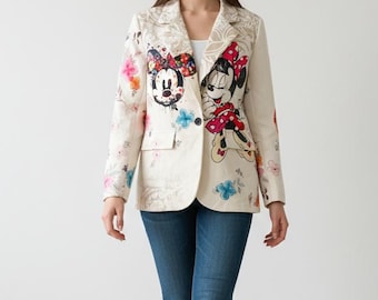 Minnie and Mickey Mouse print blazer jacket, Mickey Mouse and Minnie Mouse jacket, made in Italy, perfectly tailored jacket,