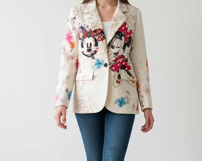 Minnie and Mickey Mouse print blazer jacket, Mickey Mouse and Minnie Mouse jacket, made in Italy, perfectly tailored jacket,