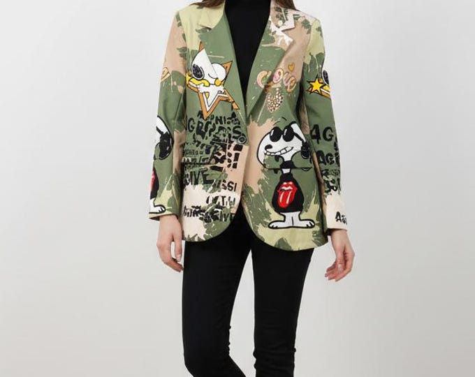 Snoopy print blazer jacket made in Italy, military jacket, gift for her, women's jacket, gifts for girls