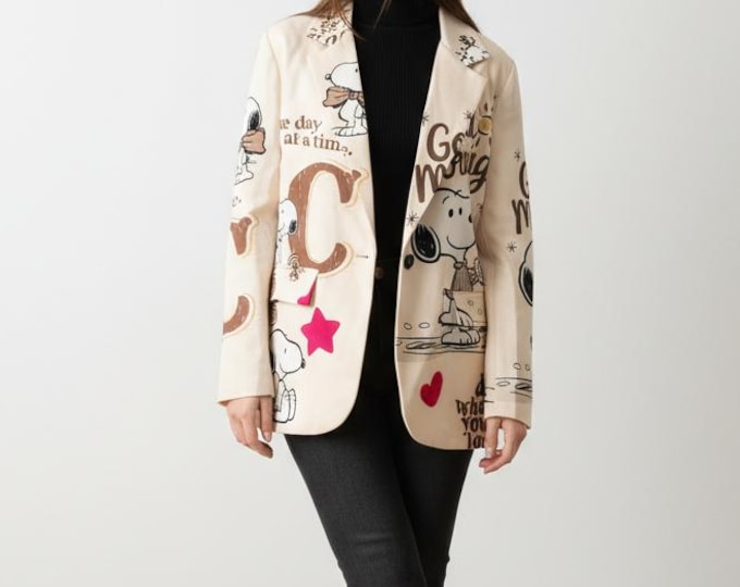 Snoopy print blazer jacket, Good Morning jacket, Made in Italy, Peanuts jacket, gift for girls, jacket for women, gifts for her