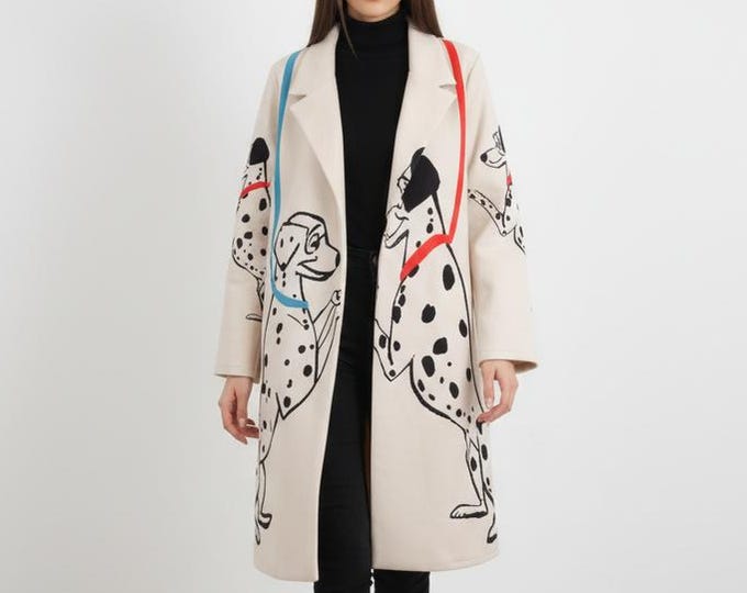 Long jacket with 101 Dalmatians print, Dalmatian print, made in Italy, gift for her, jacket for women, gifts for girls, dog jacket