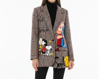 Snoopy print jacket made in Italy, gift for her, women's jacket, gifts for girls