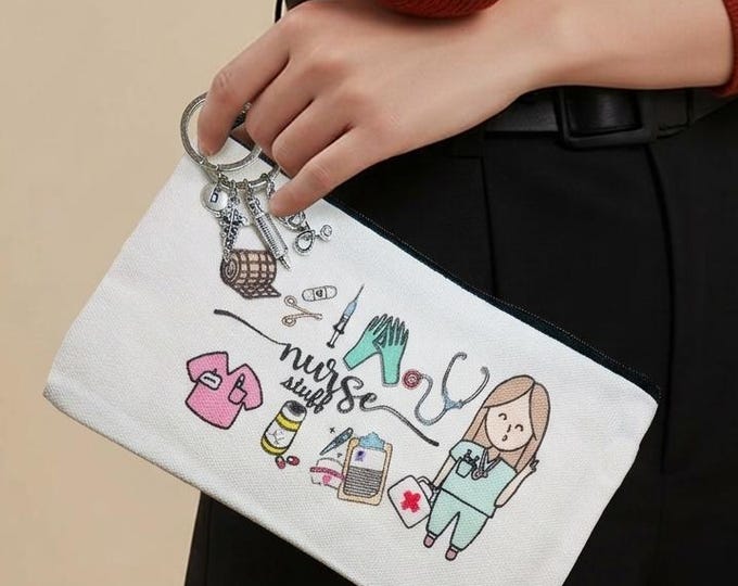 Nurse Stuff Pouch with Keychain, Medical Pencil Case, Nurse Appreciation Gift, Nurse Graduation Gift, Stethoscope Pencil Pouch,