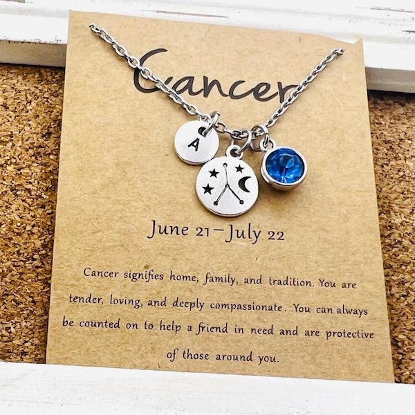 Cancer zodiac Necklace,Cancer Constellation Necklace,Personalized Birthstone Initial,July Jewelry Gift Idea for Women