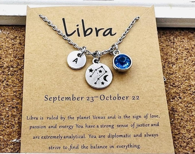 Libra Necklace for Women, Libra Zodiac Sign, Constellation, Astrology Jewelry, Gifts for Christmas Valentine's Day, Personalized Birthstone