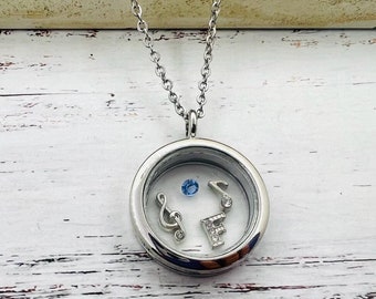 Music locket, music memory locket, music charm necklace, music gift, music jewelry, music gifts for her, musician, music teacher, musical