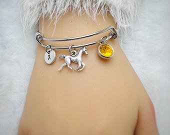 Horse Bangle Bracelet - Horse Bracelet - Horse Lover Gift - Rodeo Bracelet - Horse Training - Personalized - Horseback Riding - Equestrian