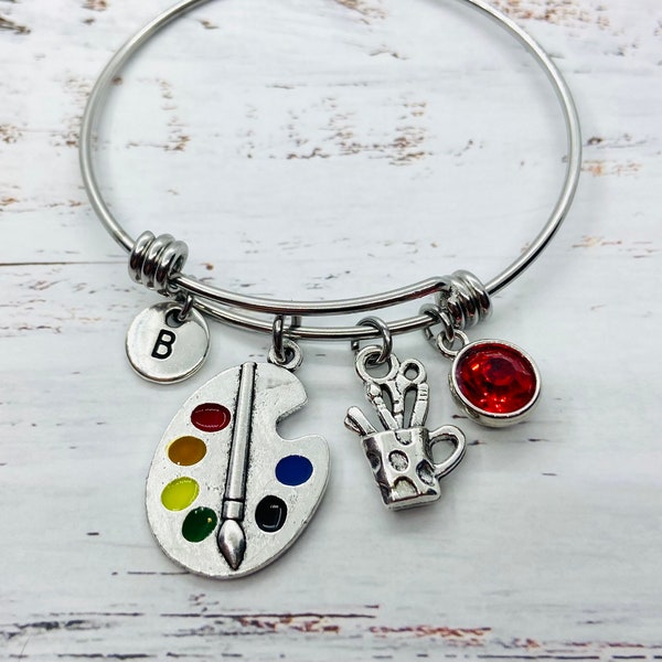 Regalo per artista, Bracciale d'artista, Gioielli d'artista, Tavolozza di pittura , Regalo personalizzato, pennello, regalo per pittore