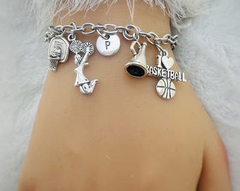 cheerleader bracelet, cheerleader gift, cheerleader jewelry, team sport, basketball bracelet, cheerleader birthday gift,