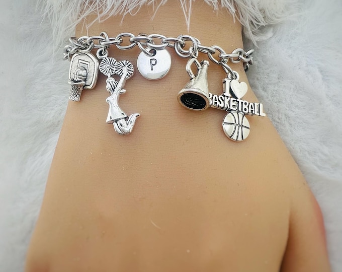 cheerleader bracelet, cheerleader gift, cheerleader jewelry, team sport, basketball bracelet, cheerleader birthday gift,