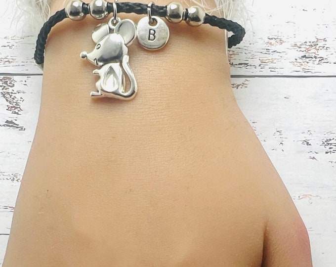 Gift for her, personalised, intial, charm gift, Mouse Gift, Mouse Bracelet, Silver Mouse Charm, Animal Bracelets,Mouse Jewelry,Mouse Bangle,