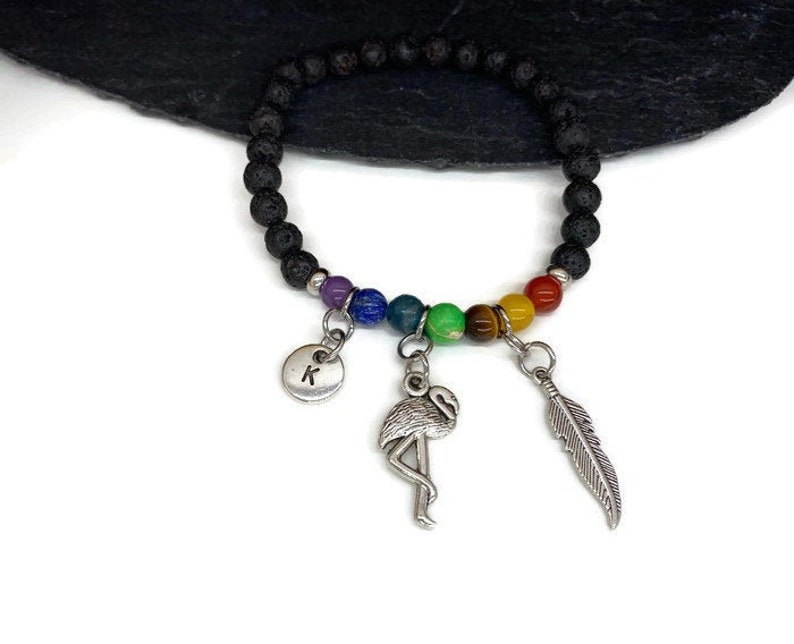 jewelry flamingo Personalized colored and black stones bracelet Accessories Initial letter Gift Idea