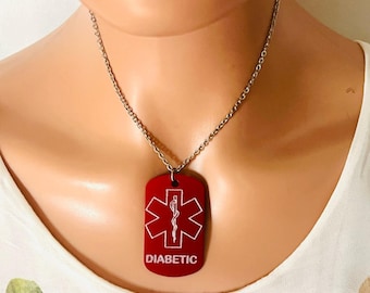 Medical alert necklace, ID tag, personalized medical tag, emergency medical engraving, medical information