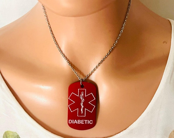 Medical alert necklace, ID tag, personalized medical tag, emergency medical engraving, medical information
