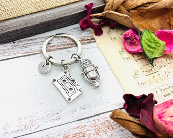 Music Lover Gift, Music Keychain, Music Keychain, Music Teacher Gift, Microphone Jewelry, Retro Music, Сassette Tape, Music Student, Unique
