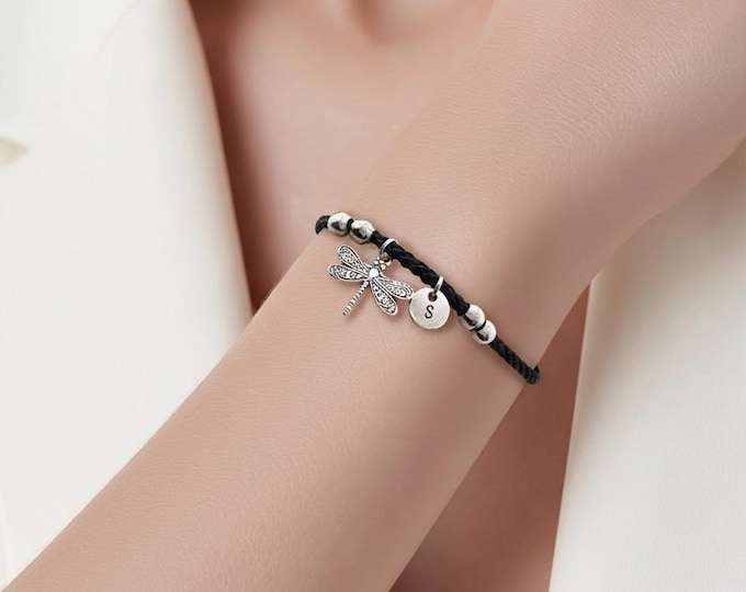 Dragonfly gifts, dragonfly bracelet, initial charm bracelet, insect jewelry, dragonfly bracelet, dragonfly charm, insect bracelet