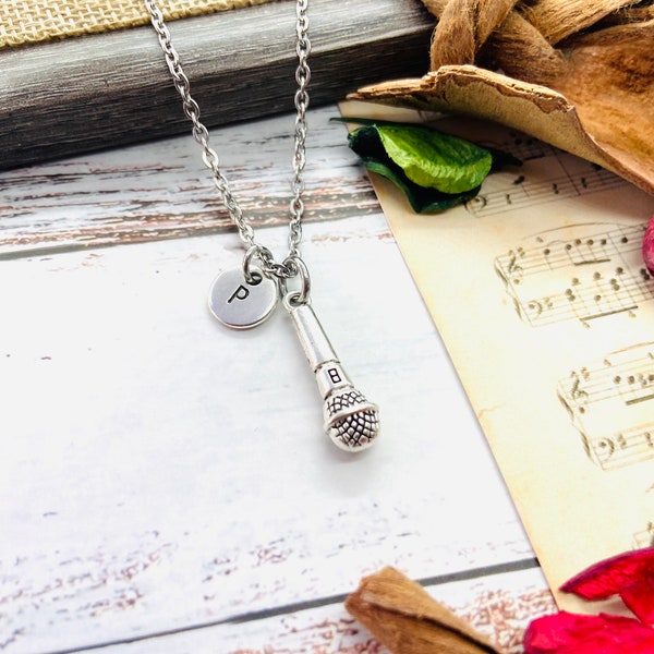 Collier de microphone, bijoux de microphone, cadeau d'amant de musique, collier de musique, collier de chanteur, cadeau de musicien,