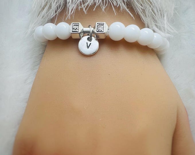 Gym dumbbell pearl bracelet, fitness, Crossfit bracelet, gymnast bracelet, GymLife, Motivational bracelet, Christmas gift