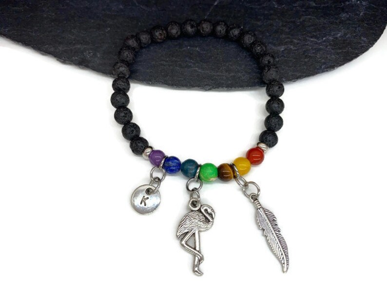 jewelry flamingo Personalized colored and black stones bracelet Accessories Initial letter Gift Idea