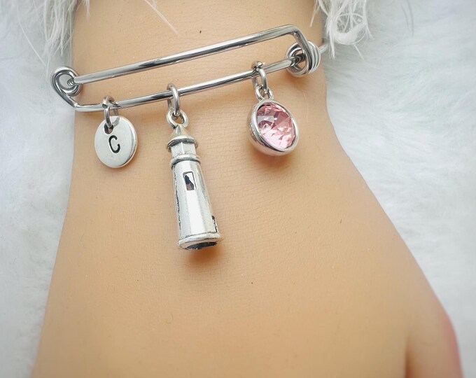 Lighthouse Bracelet,Bangle,Lighthouse Jewelry,Ocean Themed Gifts for Ocean Lovers,Nautical Bracelet,Lighthouse Gifts,Beach Themed Gifts