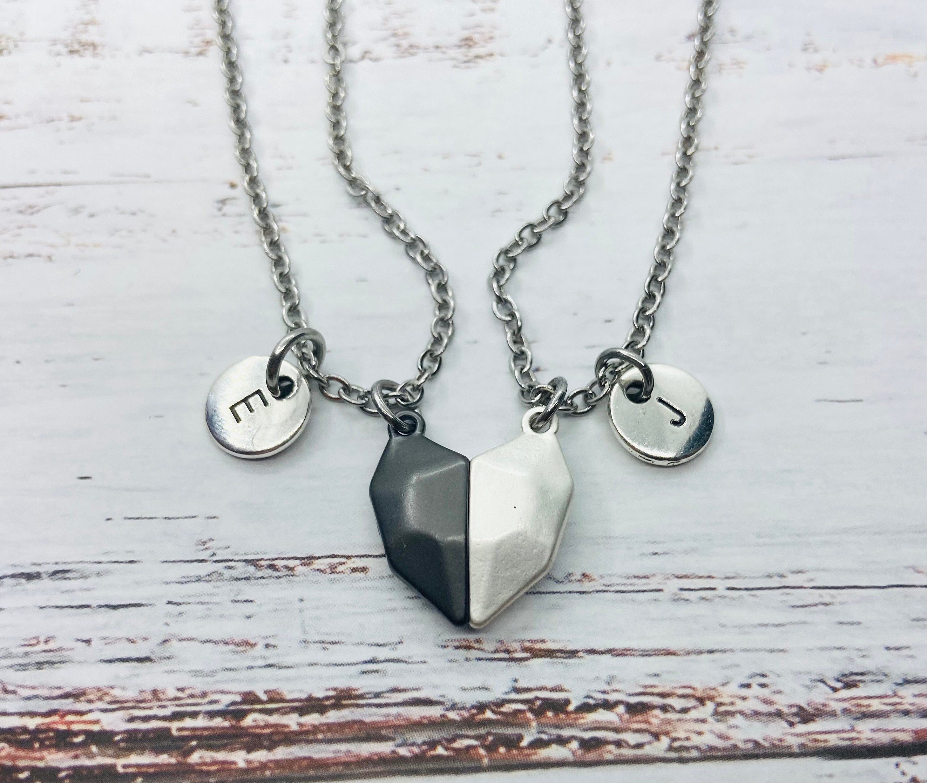 Magnetic Heart Couple Matching Necklace, Silver/Chain - 1pc / No Engrave