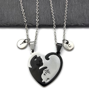 Adorable Pet Lover Necklaces, Personalized Stainless Steel Cat & Puzzle Pendant for Anniversary