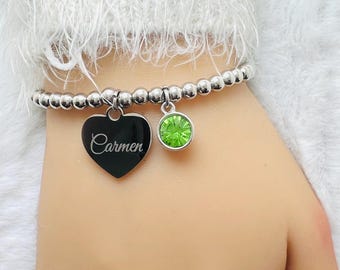 Engraved bracelet with personalized name, engraved heart pendant, personalized engraving bracelet, BFF, bridesmaids gift