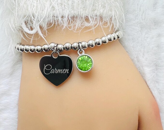 Engraved bracelet with personalized name, engraved heart pendant, personalized engraving bracelet, BFF, bridesmaids gift